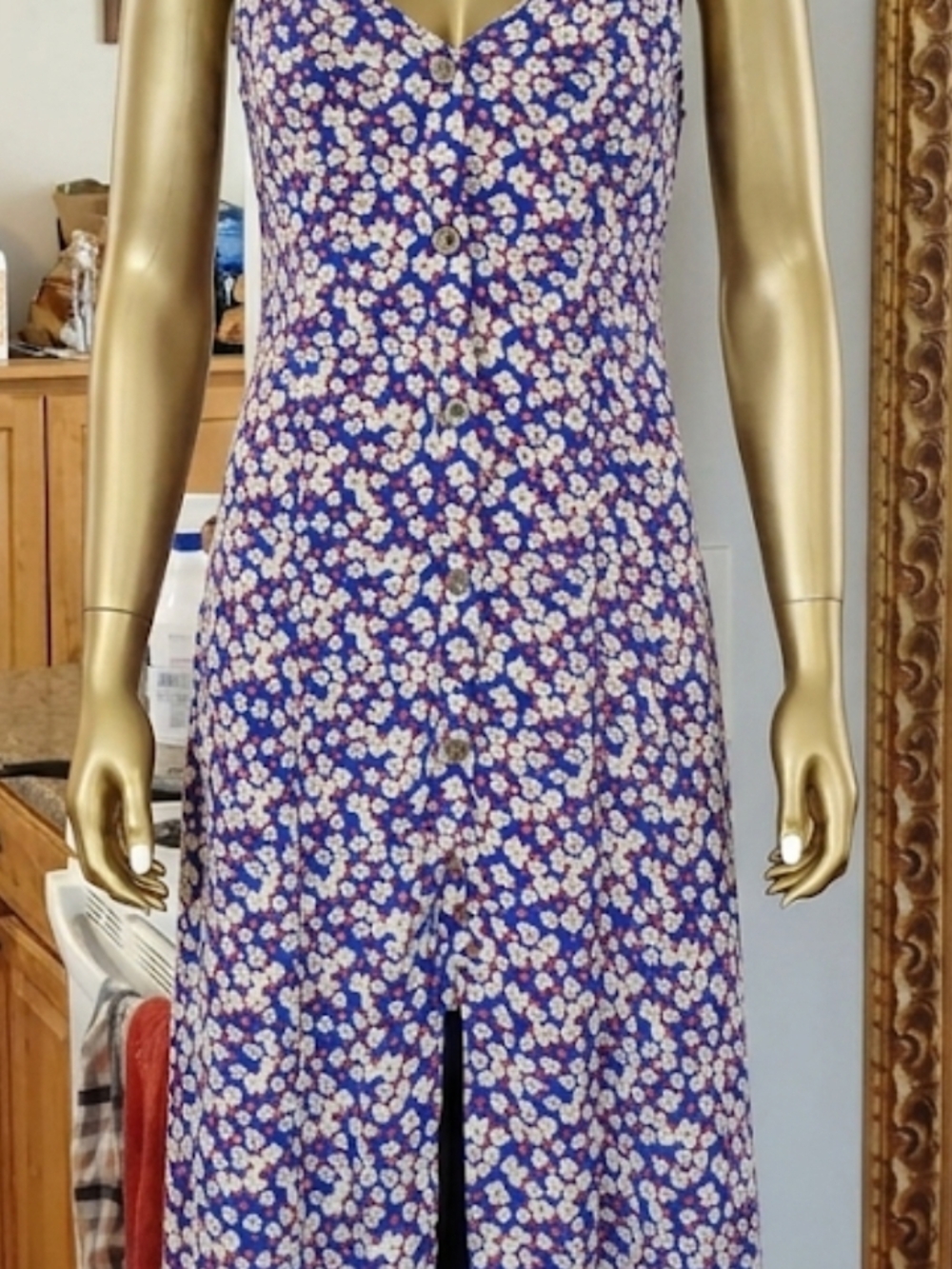 Sienna Sky Blue Floral Button-Front Dress with blue silky lining 17 inch p2p